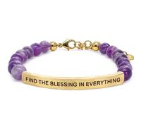 THE INSPIRATION CO. Find the Blessing in Everything Bracelet - Gemstone Beaded Bracelet with Engraved 403 Stainless Steel Bar - Made in the USA, One Size, Amethyst, Amethyst