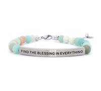 THE INSPIRATION CO. Find the Blessing in Everything Bracelet - Gemstone Beaded Bracelet with Engraved 403 Stainless Steel Bar - Made in the USA, One Size, Amazonite, amazonite