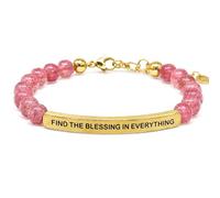 THE INSPIRATION CO. Find the Blessing in Everything Bracelet - Gemstone Beaded Bracelet with Engraved 403 Stainless Steel Bar - Made in the USA, One Size, Pink Quartz, pink quartz