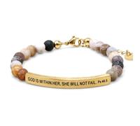 THE INSPIRATION CO. God Is Within Her She Will Not Fail Bracelet - Gemstone Beaded Bracelet with Engraved Stainless Steel Bar Psalm 46:5, One Size, Bamboo Agate
