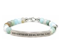 THE INSPIRATION CO. God Is Within Her She Will Not Fail Bracelet - Gemstone Beaded Bracelet with Engraved Stainless Steel Bar Psalm 46:5, One Size, Amazonite
