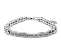 THE INSPIRATION CO. God Is Within Her She Will Not Fail Bracelet - Gemstone Beaded Bracelet with Engraved Stainless Steel Bar Psalm 46:5, One Size, Silver