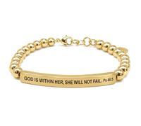 THE INSPIRATION CO. God Is Within Her She Will Not Fail Bracelet - Gemstone Beaded Bracelet with Engraved Stainless Steel Bar Psalm 46:5, One Size, Gold