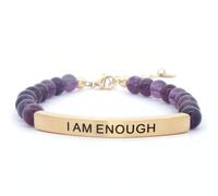 THE INSPIRATION CO. I Am Enough Bracelet - Natural Gemstone Bracelet with Adjustable Stretch Fit and Engraved Stainless Steel Bar - Made in USA, One Size, Amethyst, Amethyst