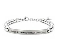 THE INSPIRATION CO. I Can Do All Things Through Christ - Phil. 4:13 Christian Bracelet - Natural Gemstone Bracelet with Adjustable Stretch Fit and Engraved Stainless Steel Bar - Made in USA, One Size
