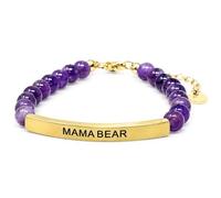 THE INSPIRATION CO. Mama Bear Mom Bracelet - Natural Gemstone Bracelet with Adjustable Stretch Fit and Engraved Stainless Steel Bar - Made in USA, One Size, Amethyst, Amethyst