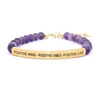 THE INSPIRATION CO. Positive Mind-Positive Vibes-Positive Life Bracelet - Natural Gemstone Bracelet with Adjustable Stretch Fit and Engraved Stainless Steel Bar - Made in USA, One Size, Amethyst