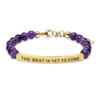 THE INSPIRATION CO. The Best is Yet to Come Bracelet - Natural Gemstone Bracelet with Adjustable Stretch Fit and Engraved Stainless Steel Bar - Made in USA, One Size, Amethyst, Amethyst