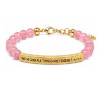 THE INSPIRATION CO. With God All Things Are Possible Bracelet - Natural Gemstone Bracelet with Adjustable Stretch Fit and Engraved Stainless Steel Bar - Made in USA, One Size, Pink Quartz, pink quartz