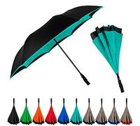 The Inversa Large 48" Reverse Self Standing Windproof Inverted Reversible Umbrella, Double Layer Canopy Lightweight Travel Umbrella For Women and Men, Portable Umbrella Reverse Close, Teal Blue, Full