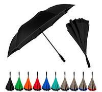 The Inversa Large 48" Reverse Self Standing Windproof Inverted Umbrella - Double Layer Canopy Lightweight Travel for Women and Men, Portable Reverse Close - Black