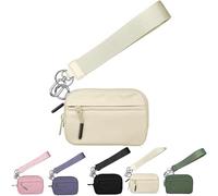 The Iris' Wallet 2nd Gen, Iris Pouch Wristlet, Zippered Card Case with Id Window/Hand Strap, Wristlet Wallets for Women (Beige)