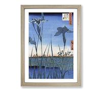 The Irises by Utagawa Hiroshige Framed Print | A2 Oak Framed Wall Art | Ready to Hang | Asian Nature Picture | Living Room Bedroom Lounge Office