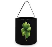 The Irish Four Leaf Clover Cute Halloween Candy Bucket Reusable Collapsible Candies Basket Fabric Tote Bags