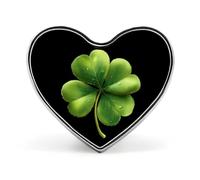 The Irish Four Leaf Clover Novelty Metal Badge 1″ Heart Form Brooch Pin Clothes Hat Bag Accessories Tie Decor