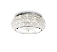 Ideal Lux Pasha 10 Light Ceiling Flush Light Chrome, Crystal, E14