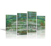 The Japanese Footbridge by Claude Monet Canvas Wall Prints Home Office Bedroom Decor Ready To Hang Split 4 Panel Artwork 109cm x 71cm (43x28")
