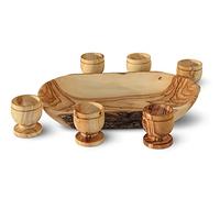 The Jerusalem Gift Shop Since 2004 6 mini Olive Wood Communion Cups with Natural Bread Tray. Hand Carved Kiddush Cup - for Church, Ministry & Worship Events with Certificate of Origin.