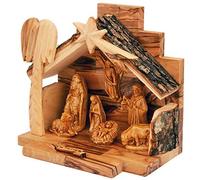 THE JERUSALEM GIFT SHOP SINCE 2004 Olive wood nativity set with figures | Stable bark roof | Made in Bethlehem