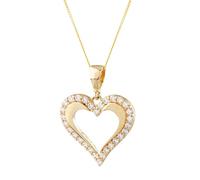 The Jewel Hut 9ct Yellow Gold Cubic Zirconia Open Heart Necklace P1606Y