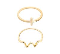 The Jewellery Stockroom 18ct Gold Plated Sterling Silver Cross Bar and Wave Stacking Ring Set Size R