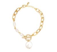 The Jewellery Stockroom Gold Plated Baroque Pearl T-Bar Link Bracelet