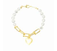 The Jewellery Stockroom Gold-tone Chain with Simulation Pearls and Heart Charm Statement Bracelet