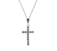 The Jewellery Stockroom Sterling Silver Marcasite Cross Pendant - 16 Inches