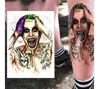 The Joker Temporary Tattoo - Realistic Waterproof Transfer Sticker Body Art Batman Suicide Squad Men Women Kids - By Delusion Tattoos, Purple/Green, 15cm x 21cm