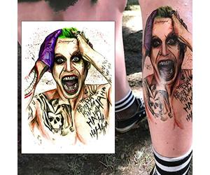 The Joker Temporary Tattoo - Realistic Waterproof Transfer Sticker Body Art Batman Suicide Squad Men Women Kids - By Delusion Tattoos, Purple/Green, 15cm x 21cm