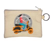 The Journey Not The Arrival Matters Scooter Girl Graphic Key Chain Coin Purse Beige