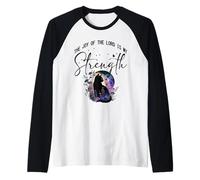 The Joy of The Lord is My Strength Scripture Black Cat Kitty Raglan Baseball Tee