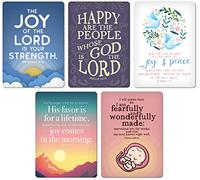 The Joy of the Lord Scripture Magnets, Bulk Set of 5 Inspirational Christian Fridge Magnets for Girls & Women, Cute Religious Bible Verse Tokens for Whiteboards, Classrooms, & Memorization