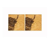 The Just Slate Company Set of 2 Highland Cow Oak Coasters