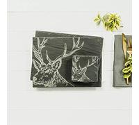 Selbrae House Slate Coaster & Place Mat Set - Stag, Black