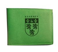 The Kearney Irish Family Crest Coat of Arms Green Pu Leather Wallet Personalised Laser Engraved Bifold