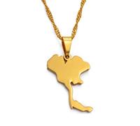 The Kingdom Of Thailand Map Pendant Necklaces,Thai Map Necklaces Amulets For Women And Men,Hip Hop Style Party, Gold,45Cm Chain