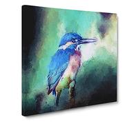 The Kingfisher Bird Looking West Canvas Print | Gallery Wrapped 30mm Frame Wall Art | 14x14 inches | Ready to Hang | Abstract Animals Picture | Living Room Bedroom Lounge Office