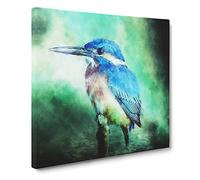 The Kingfisher Bird Looking West Canvas Print | Gallery Wrapped 30mm Frame Wall Art | 20x20 inches | Ready to Hang | Abstract Animals Picture | Living Room Bedroom Lounge Office