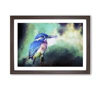 The Kingfisher Bird Looking West in Abstract Framed Print | A2 Walnut Framed Wall Art | Ready to Hang | Abstract Fantasy Picture | Living Room Bedroom Lounge Office