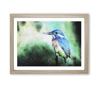 The Kingfisher Bird Looking West Painting Modern Art Framed Print | A3 Oak Framed Wall Art | Ready to Hang | Modern Historical Picture | Living Room Bedroom Lounge Office