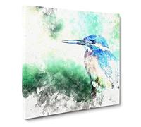 The Kingfisher Bird Looking West Watercolour Canvas Print | Gallery Wrapped 30mm Frame Wall Art | 14x14 inches | Ready to Hang | Modern Animals Picture | Living Room Bedroom Lounge Office