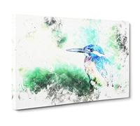 The Kingfisher Bird Looking West Watercolour Canvas Print | Gallery Wrapped 30mm Frame Wall Art | 30x20 inches | Ready to Hang | Modern Animals Picture | Living Room Bedroom Lounge Office