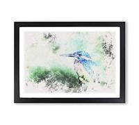 The Kingfisher Bird Looking West Watercolour Framed Print | A2 Black Framed Wall Art | Ready to Hang | Modern Historical Picture | Living Room Bedroom Lounge Office