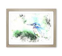 The Kingfisher Bird Looking West Watercolour Modern Framed Print | A3 Oak Framed Wall Art | Ready to Hang | Modern Historical Picture | Living Room Bedroom Lounge Office