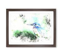 The Kingfisher Bird Looking West Watercolour Modern Framed Print | A4 Walnut Framed Wall Art | Ready to Hang | Modern Historical Picture | Living Room Bedroom Lounge Office