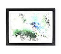 The Kingfisher Bird Looking West Watercolour Modern Framed Wall Art Print, Ready to Hang Picture for Living Room Bedroom Home Office Décor, Black A2 (64 x 46 cm)