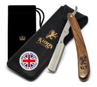 The Kings Cutthroat Wooden Cut Throat Razor for Men - Swing Lock Clasp Straight Razor, Engraved Hardwood Handle, Leather Pouch and Velvet Travel Bag Included | Blades Not Included