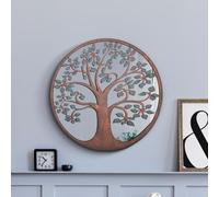 The Kirkby - Rustic Metal Round Shaped Window Decorative Wall Mirror 32" X 32" (80CM X 80CM) With Colour Tree of Life Décor