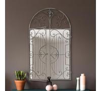The Kirkby - Rustic White Metal Framed Arched Wall Mirror with Opening Doors 47" X 40" (120CM X 102CM max). Closed doors 40" X 24" (102cm X 61cm).